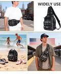 Large Capacity Fishing Backpack With Three Carrying Options Backpack Sling Or Chest Use Waterproof 900D Oxford Fabric in urban and beach setting