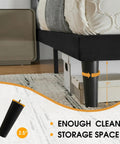 Ultra Comfy Queen Platform Bed Frame With Cozy Velvet Upholstered Headboard Built For Dead Quiet Sleep With Zero Box Spring Needed, showing storage space features.