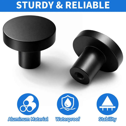 30 Pack Brushed Black Round Cabinet Knobs 1-1/4 Inch For Cabinet Doors And Drawers, Dope Sleek Modern Hardware close-up view