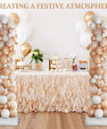 Balloon column stand kit with adjustable poles and stable bases beside a dessert table with rose-gold and white balloons