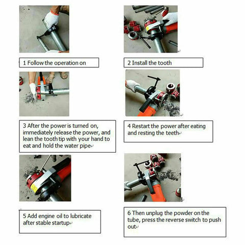 Heavy Duty Electric Pipe Threader And Threading Machine Featuring 2300W Pure Copper Motor Portable Pipe Cutter instructional steps on operation