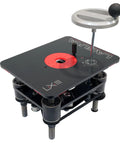 Pro Grade Aluminum Tabletop Router Lift featuring a smooth as butter glide surface with a red circle and adjustment dial.