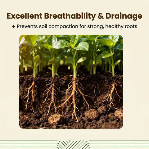 Root structure in soil demonstrating breathability and drainage for 10 Pack Coco Coir Bricks Organic Coconut Coir Growing Substrate.