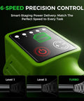 Cordless Leaf Blower With 650 CFM And 180 MPH, Brushless Powerhouse control panel showing 6-speed precision settings.