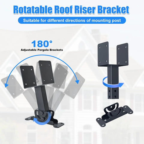 Heavy Duty 4X4 Roof Riser Brackets With 180 Degree Adjustable Angle For Pergola Roof Black Metal Brackets For Patio Cover Gazebo And Wood Posts 3 Pack