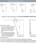 Installation instructions for Heavy Lid Gas Struts Pair, 200N 44lb Per Strut, illustrating placement and use in cabinetry.