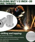 Heavy Duty Steel Weld Nuts 4 Pack Featuring 1/2-20 Thread And Extended Step Design For Chassis Fabrication And Diy Auto Builds That Demand Tough As Nails Grip And Zero Slack On Every Project, showcasing weld nut detail.