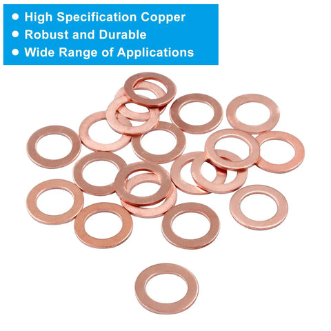 100 Pack M10 Copper Flat Washers Set ID 10mm OD 16mm Sealing Gasket Kit Heavy Duty Copper Washers For Plumbing Auto Machinery High Heat Endurance And Tight Seals displayed on white background