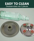 Disassembled view of Glass Bottle Hummingbird Feeder With Antique Green Finish, Four Flower Ports And Perches, 10 Fl Oz Nectar Capacity