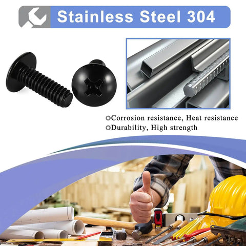 Heavy Duty M6 Truss Head Machine Screws, Black Coated Stainless Steel Cabinet And Drawer Fasteners, Full Thread Phillips Drive Hardware, Built Tough For Zero Sweat Cabinet Builds, 25 Pack with corrosion resistance features.