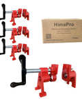Versatile 4 Pack Three Quarter Inch H Style Pipe Clamp Set With Quick Release For Woodworking Carpentry Home Improvement And DIY Projects Built For Stable Heavy Duty Clamping pictured with packaging.