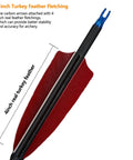 Close-up of 4-inch turkey feather fletching on Beefed Up 30 Inch Carbon Hunting Arrows With Real Turkey Feather Fletching And Removable Tips.