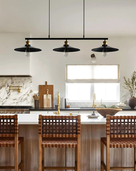 Three Pack Rustic Farmhouse Pendant Lights For Kitchen Island And Dining Room With Three E26 Sockets Adjustable Pulley Style Chandeliers
