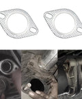 WINUERK 2-piece 3-inch exhaust flange gasket set; reinforced metal, front view with two gaskets and installed views.
