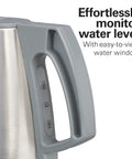 1 Liter Electric Kettle With 1500 Watt Fast Boil, Cordless Water Heater, BPA Free Interior, featuring water level window and stainless steel body