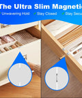 Image showing Ultra Thin Magnetic Cabinet Door Catch Set, Eight Pack With Rectangle and Round Magnets, installed in kitchen cabinets.