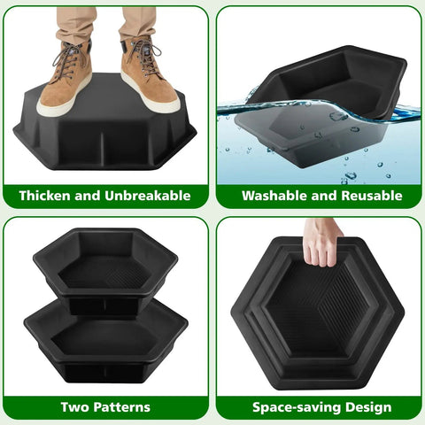 Two Size Hexagon Stepping Stone Molds For Concrete 9 Inch And 11.4 Inch Reusable Cement Molds For Walkways Pavement And Garden Perfect For DIY Outdoor Pathways And Paver Projects showing durability and space-saving design