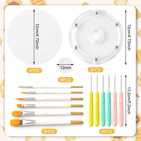 Level Up Your Sweet Baking Game With This Solid Acrylic Cookie Decorating Turntable Kit That Comes Loaded With Scribe Needles Soft Brushes Grip Mats And Rubber Feet For Flawless Icing Every Time, featuring turntable, brushes, needles, and mats.
