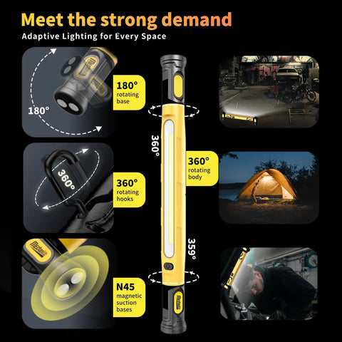 Infographic showing the Under Hood Work Light Bar With 3000LM LED Cordless 5200mAh Magnetic Hood Light With Hooks