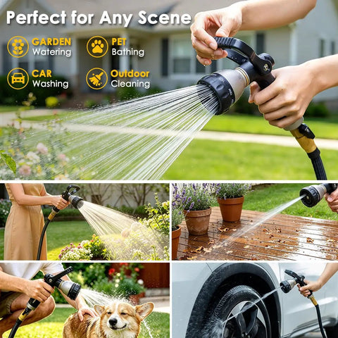 Heavy Duty Fireman Style Hose Nozzle With Eight Spray Patterns for garden watering, pet bathing, car washing, outdoor cleaning