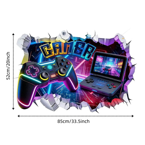 Large 3D Gamer Wall Decal Set With Controller Design Peel And Stick For Boys Room Teen Bedroom Playroom Wall Decor
