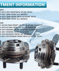 Two Pack 513296 Front Wheel Hub And Bearing Assemblies For 2007-2021 Nissan Infiniti with ABS displayed with fitment details
