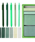 Green Aesthetic Desk Stationery Set With Six Retractable Black Ink Pens 1.0mm Six Correction Tapes And Green Sticky Notes