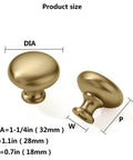 Six Pack One And One Quarter Inch Champagne Bronze Zinc Alloy Cabinet Knobs with dimensions shown in satin brass finish