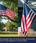 Made In USA Heavy Duty 3x5 Outdoor Flag, 100 Percent Nylon With Embroidered Stars And Sewn Stripes, mounting on flagpole