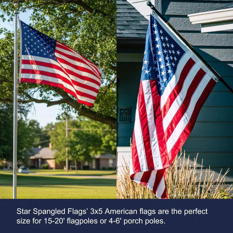 Made In USA Heavy Duty 3x5 Outdoor Flag, 100 Percent Nylon With Embroidered Stars And Sewn Stripes, mounting on flagpole