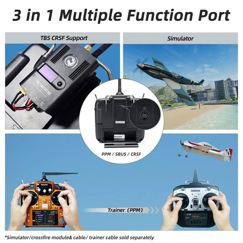 3 in 1 function port showing TBS CRSF support, FPV aircraft flight simulator, 12 Channel RC Transmitter And Receiver with remote control view