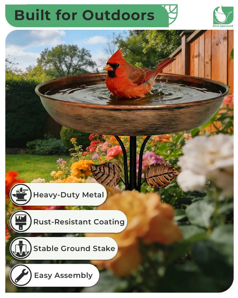Sturdy Metal Bird Bath Garden Stake With 12 Inch Bowl Outdoors 0.7 Gallon Capacity Yard Decor For Birds No Fuss Setup And Durable Weatherproof Design Included
