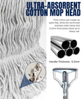 Close-up of ultra-absorbent cotton mop head for Built Tough 59 Inch Commercial String Mop System with stainless steel clamp.