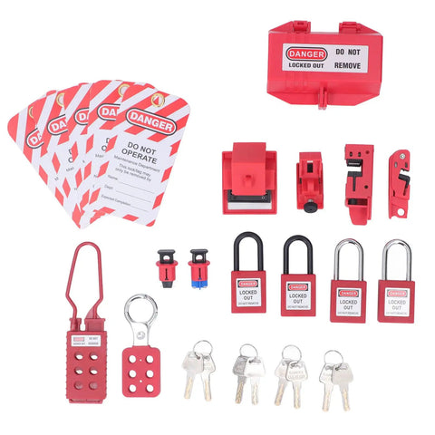 Boss Level Electrical Lockout Tagout Kit With Safety Locks Hanging Tags Key Storage Bags For Machines To Prevent Accidents Short Circuits Fires In Industry Using Abs Brass Steel Nylon Gear That Looks Sharp Is The Real Deal And Ready To Go, red locks and tags set