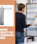 Stainless Steel Freezer Door Hinge Replacement for Small Refrigerators next to open fridge