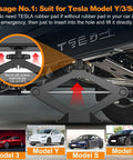 Heavy Duty Scissor Car Jack Kit For Tesla And Suv 2.5 Ton Capacity Reversible Lift Design shown in use with Tesla Model Y and S.