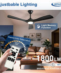 52 Inch Ceiling Fan With Light Black Three Blade Indoor And Outdoor Remote Control Dimmable Light Ultra Quiet DC Motor