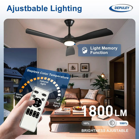 52 Inch Ceiling Fan With Light Black Three Blade Indoor And Outdoor Remote Control Dimmable Light Ultra Quiet DC Motor