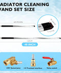 Ultra Reach Radiator Cleaning Wand Set With 48 Inch And 24 Inch Wands, shown with swivel joint, tracheal interface, and valve switch.