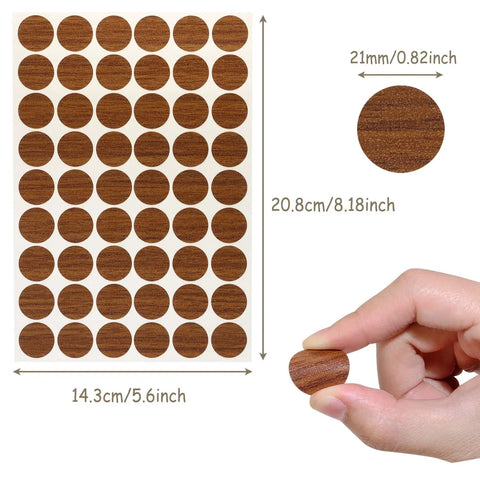 108 Pcs Self Adhesive Furniture Screw Hole Covers, 20 Millimeter Red Walnut Wood Plug Caps For Cabinets Drawers Desk Tops, No Sweat Install Hide Unsightly Nicks Sweet Finish Level Up Cabinet Decor