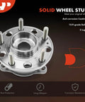 Front view of wheel hub assembly with bolts and lugs, anti-corrosion coating, fits Two Pack Wheel Bearing And Hub Assemblies Direct Fit 5 Lug.