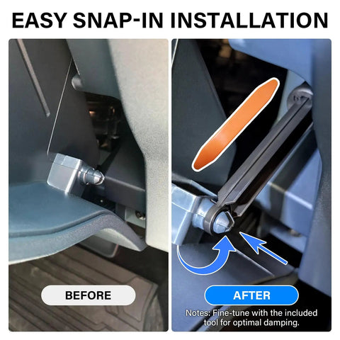 Plug And Play Soft Close Glove Box Damper For Ford Maverick Bronco Sport And Escape Dashboard showing easy snap-in installation process.