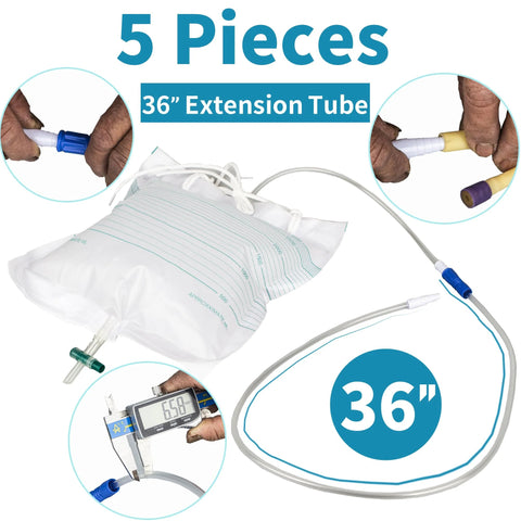 VWJ 5-piece urinary drainage bag extension tubing set, 36-inch flexible tubing with connectors for urine bag