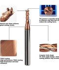 Carbide square-end mill, 1/16 in diameter, 4-flute, TiSiN coated