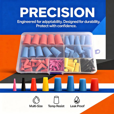 Assorted 110 Pcs Silicone Rubber Tapered Plugs Kit For Painting And Electroplating Protection With Heat Resistant Stoppers In Multiple Sizes Plus Handy Storage Case To Keep Your Diy Projects Totally Safe And Organized On The Fly., multicolor silicone tapered plugs in storage case, multi-size, heat resistant