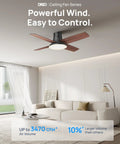 44 Inch Low Profile Ceiling Fan With Led Light And Remote Six Speed Reversible Timer Whisper Quiet Bedroom Flush Mount Lighting Fixture in a modern living room.