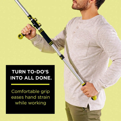 Man holding Telescoping Extension Pole 7 To 30 Ft Reach For Window Cleaning Gutter Cleaning Light Bulb Changes Painting No Ladder Needed Heavy Duty Multi Use Pole Built For Safe Ground Level Reach showing ergonomic grip.