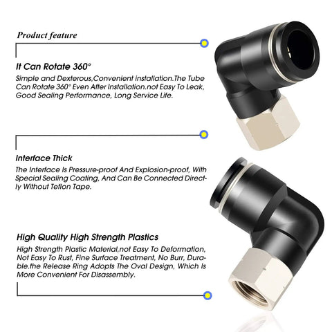 Female Elbow Push To Connect Fittings 1/2 Inch Tube OD 1/8 Inch NPT Thread 90 Degree Copper Plastic Pack Of 2 Easy Install