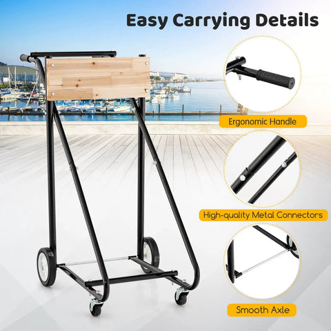 Heavy Duty Outboard Boat Motor Stand Carrier Cart Dolly with ergonomic handle, metal connectors, and smooth axle