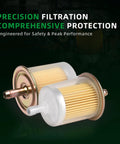 Universal Inline Fuel Filter Pack 10 3/8 Inch For Cars, Trucks, Tractors, Motorcycles, RVs And Other Gas Powered Engines displayed.